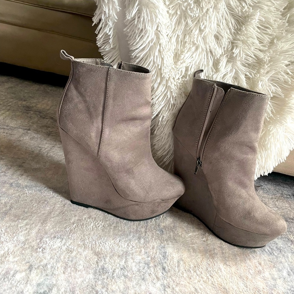Gray platform ankle boots